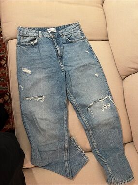 Zara Light Blue Distressed Boyfriend Jeans